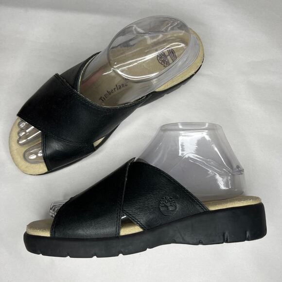 TIMBERLAND Leather Chucky Slip On Slides Black Y2K Style Size 7 1/2 - Picture 1 of 6